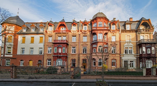 Red-ish colored buildings in Darmstadt.