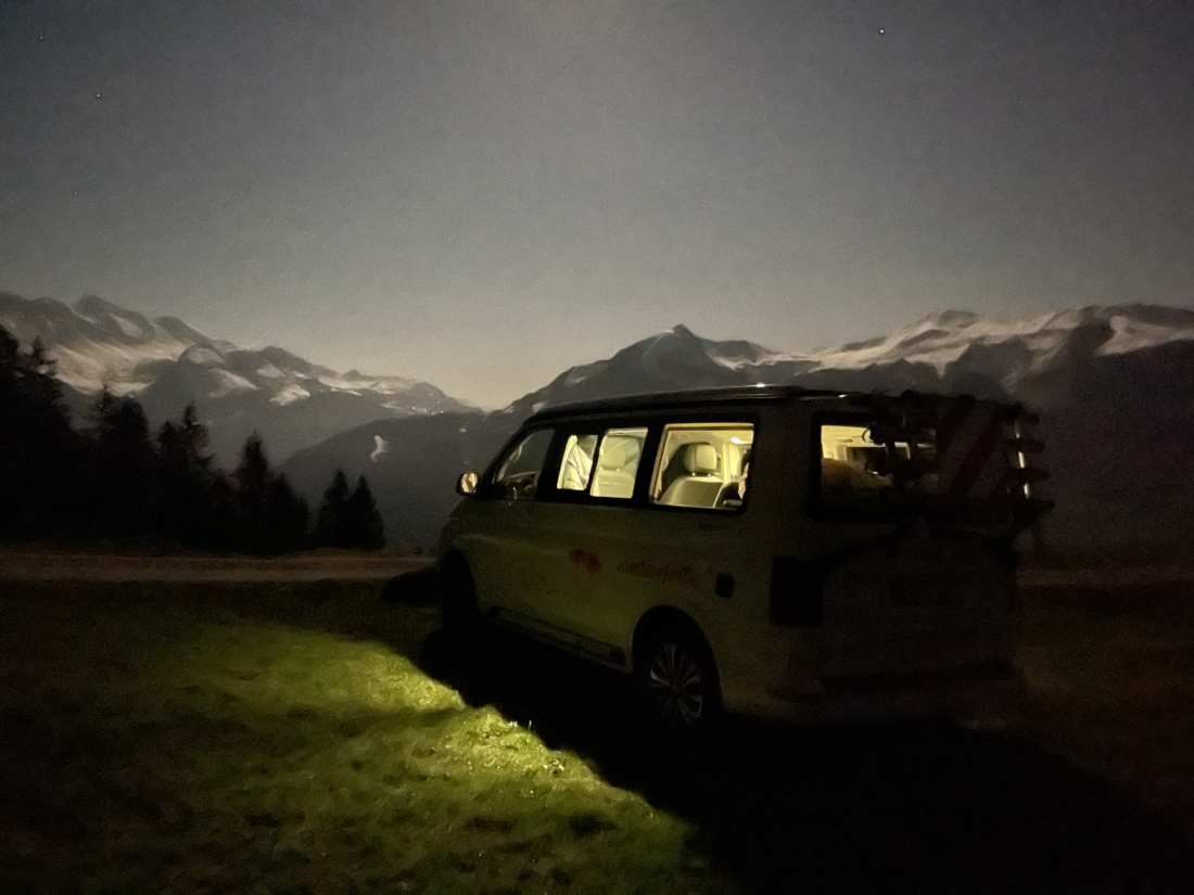 camper with mountains