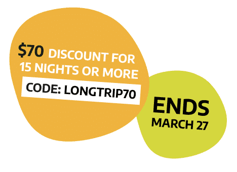 Discount code LONGTRIP70 for 15 night booking or more