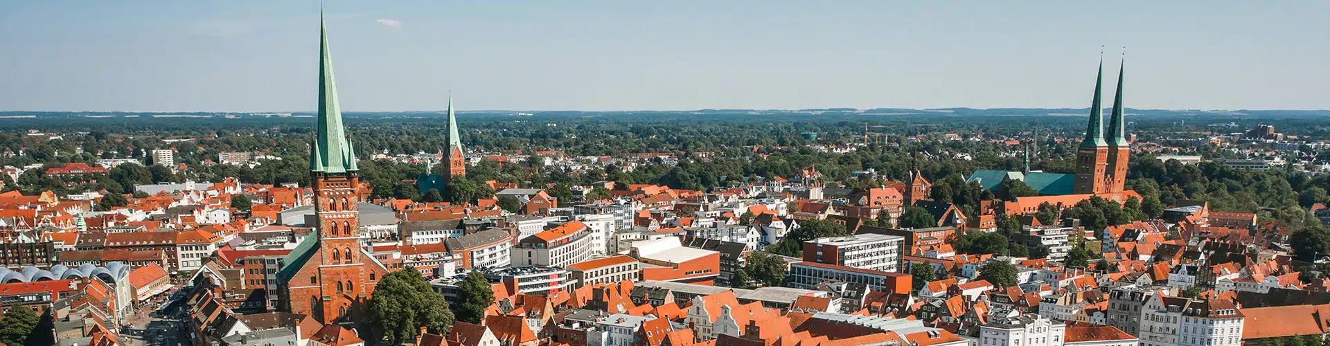 Bird view over Lübecks city center on a sunny day.