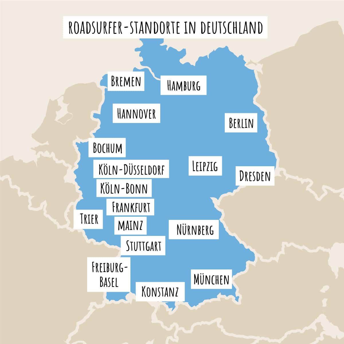 Karte aller roadsurfer Verkaufs-Standorte in Deutschland