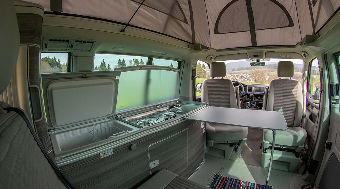 VW T6 California Ocean hire interior-Surfersuite