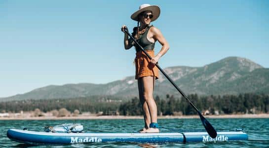 Paddle boarding on Big Bear Lake during a weekend getaway from Los Angeles