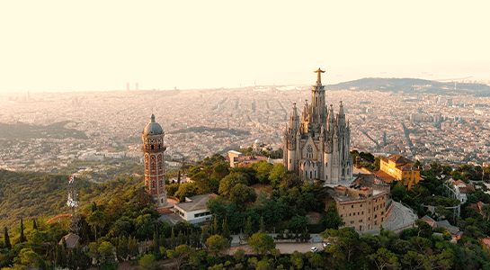 Bird view over the La Sagrada Familia in Barcelona and the rest of the city