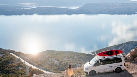 Campervan at sunset on the coast in Croatia