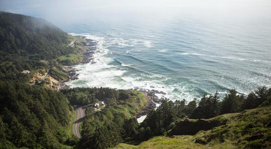 Scenic coastal cliffs and Pacific Ocean view from Cape Perpetua on a Seattle to San Francisco road trip