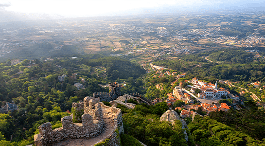 Castle Set on a hill in Portugal overseeing the surrounding region