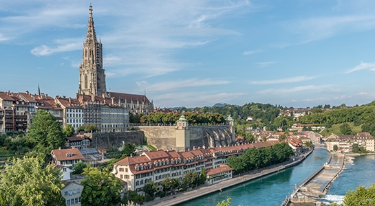 cityscape with minster and river aare bern switzerland