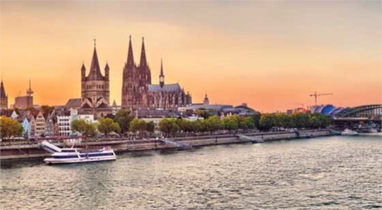 Cologne waterfront at sunset