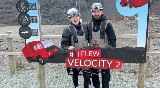 Couple photographed outside of High Velocity Zipline in the UK