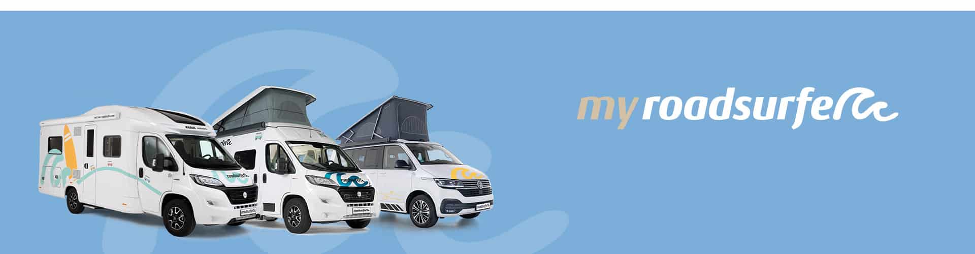 Campervan, boxvan and RV next to each other.