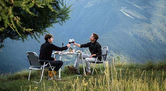 Young Men drinking Wine in the Mountains