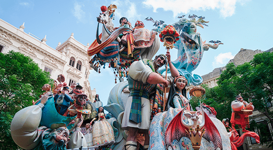 Huge Paper Mache Figurines Displaying Traditional Celebration Elements Of The Festival Fallas In Valencia, Spain