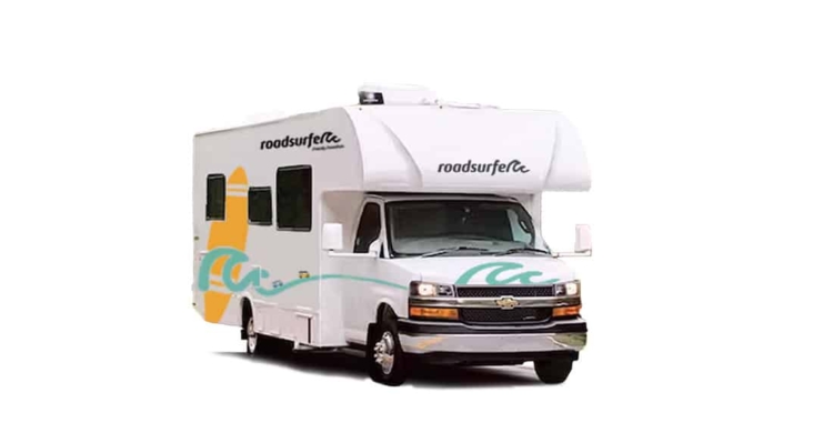Family Freedom Class C RV motorhome from front, partial side view