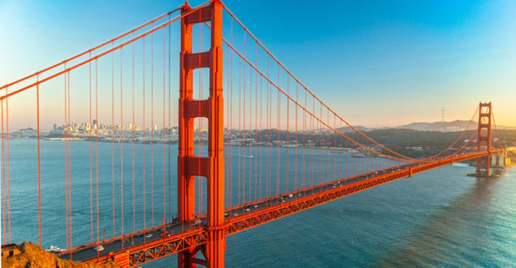 Golden Gate Bridge in San Francisco at sunset