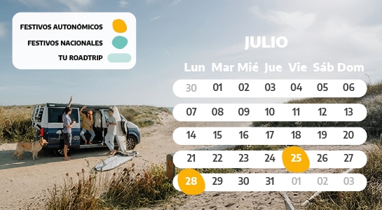 Spanish holiday calendar of July 2025