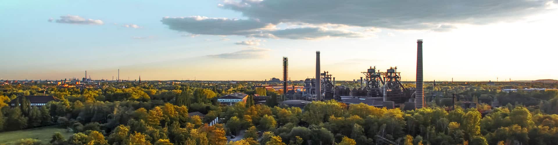 Industrial park in Duisburg, Germany, photographed during sunset.