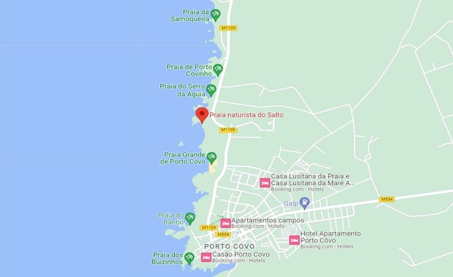 map samuqueira and naturista do sado beaches along costa vicentina