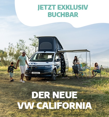 Family camping in front of the new California