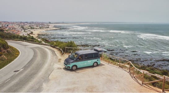 A VW T6.1 campervan on the coast of Portugal