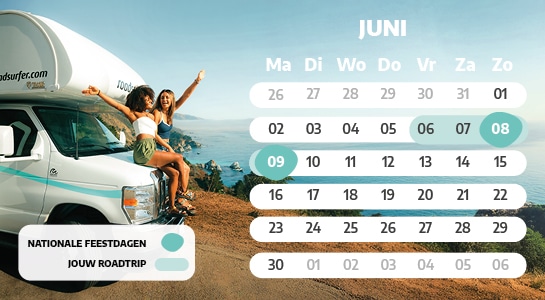 kalender met feestdagen in Nederland in 2025 juni