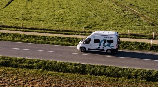 roadsurfer campervan driving on a french road