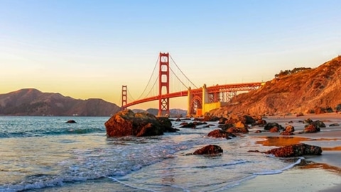 Golden Gate Bridge in San Francisco at sunset