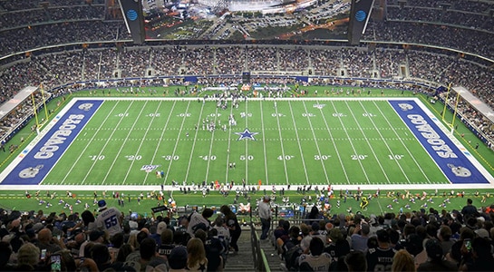Football field from the Dallas Cowboys visible from above.