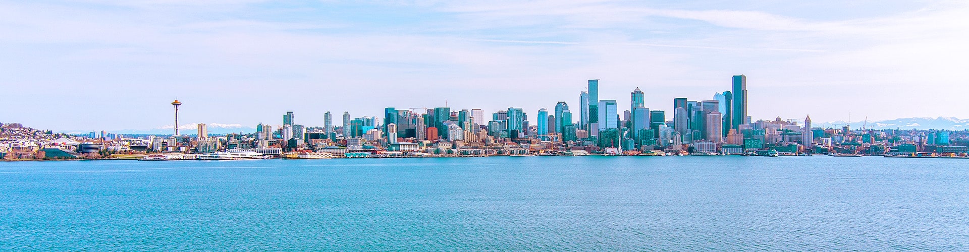 Seattle city skyline visible from the waterfront.