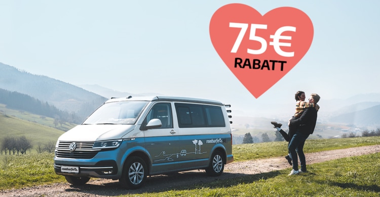 roadsurfer valentines special with a happy couple and a campervan
