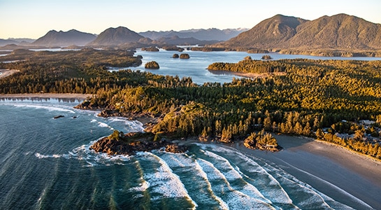 Vancouver Island surrounded by water photographed from above.
