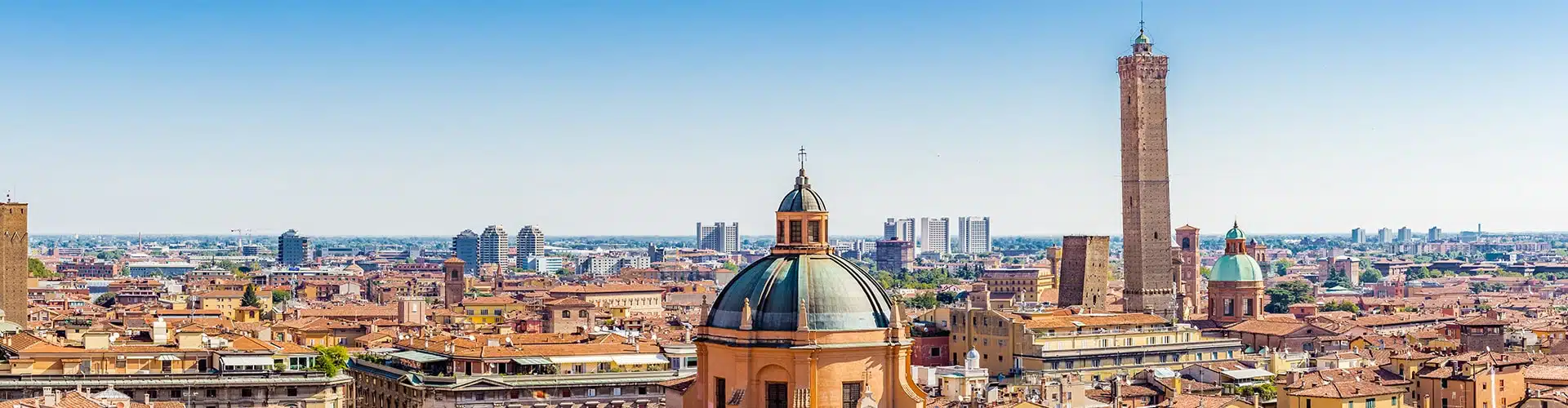 View over the roofs of the medieval city of Bologna in Italy